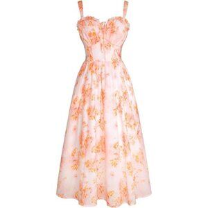Women Floral Corset Dress, Long Dress Light Orange